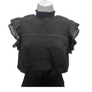 Black Smocked Ruffle Mini Dress AQUA Women's Small Romantic Party Night Out Chic